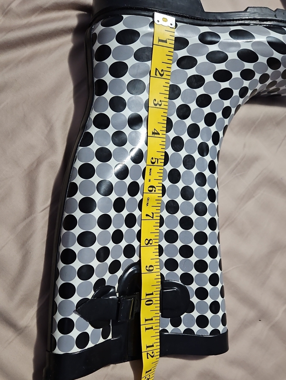 Capelli of New York Black Grey White Polka Dot Tall Rain Boots Size 12 - Picture 9 of 17